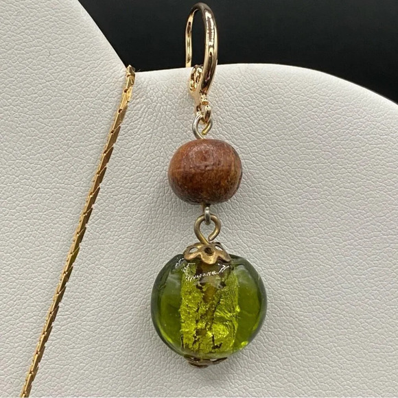 Stunning Venice Murano Green Glass Pendant and Earring Set - Picture 14 of 15